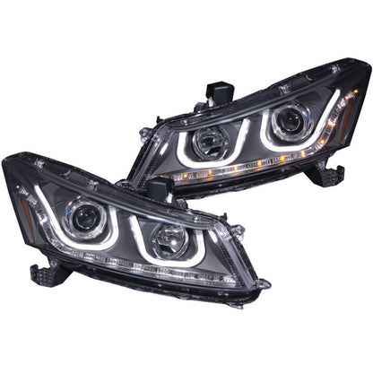 ANZO USA Honda Accord 4dr Projector Headlights W/ U-Bar Black; 2008-2012 - eliteracefab.com