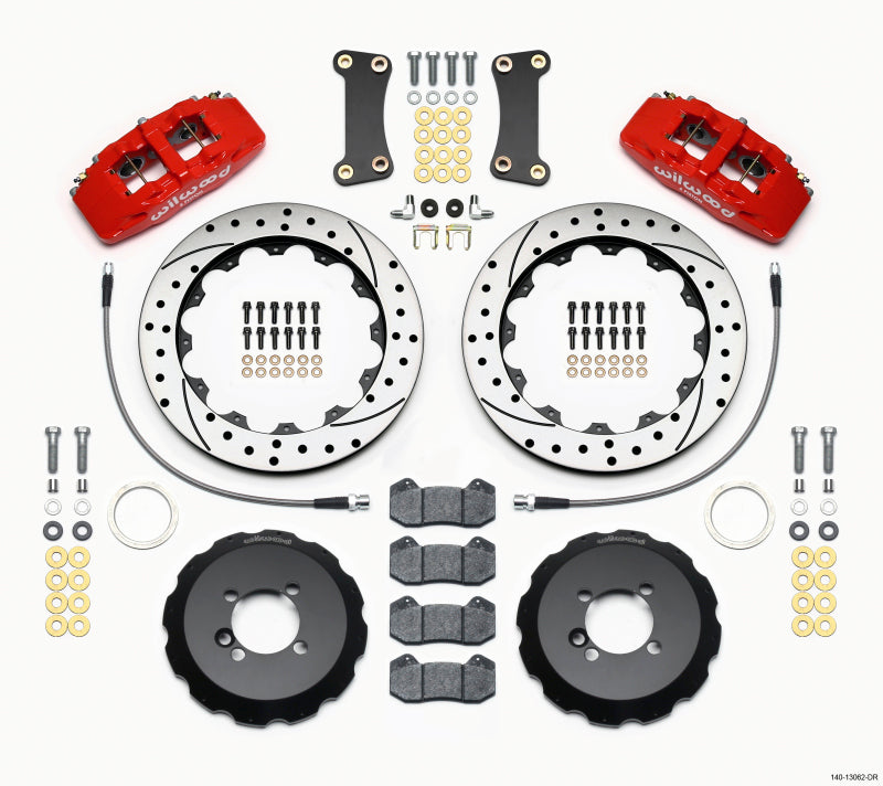 Wilwood Dynapro 6 Front Hat Kit 12.88in Drilled Red 2002-Up Mini Cooper w/ Lines - eliteracefab.com