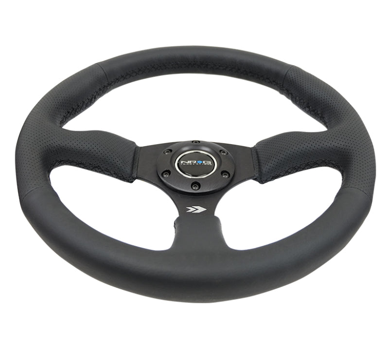 NRG Commander Series Reinforced Steering Wheel 350mm Black Spoke (Leather) - eliteracefab.com