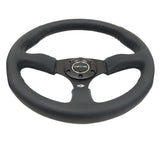 NRG Commander Series Reinforced Steering Wheel 350mm Black Spoke (Leather) - RST-023MB-R