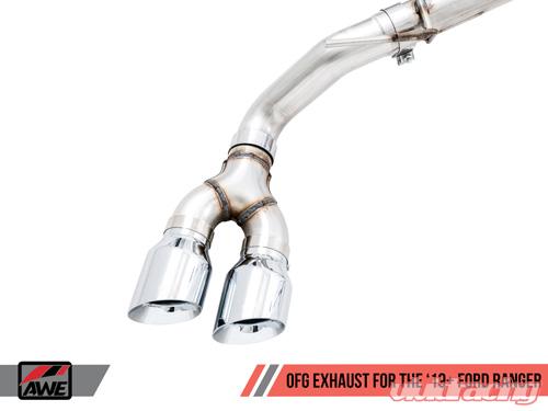 AWE Tuning 2019+ Ford Ranger 0FG Performance Exhaust System w/Chrome Silver Tips & Bash Guard - eliteracefab.com