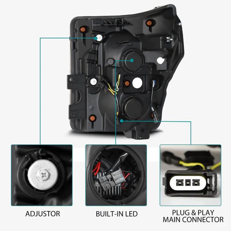 AlphaRex 11-16 Ford F-350 SD LUXX LED Proj Headlights Plank Style Black w/Activ Light/Seq Signal - eliteracefab.com