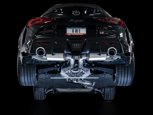 AWE 2020 Toyota Supra A90 Non-Resonated Touring Edition Exhaust - 5in Diamond Black Tips - eliteracefab.com