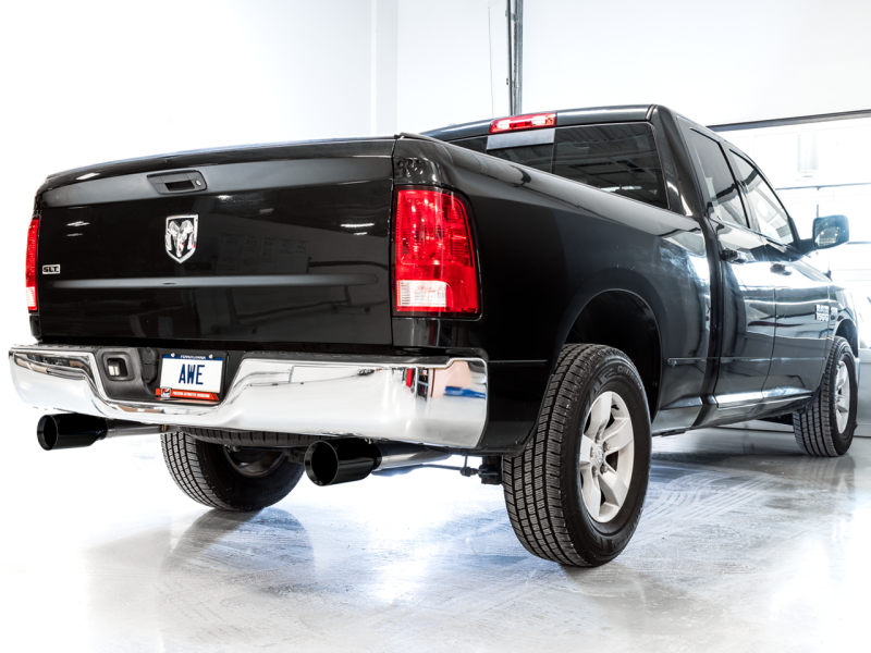 AWE Tuning 09-18 RAM 1500 5.7L (w/o Cutout) 0FG Single Side Exit Cat-Back Exhaust - Diamond Blk Tips - eliteracefab.com