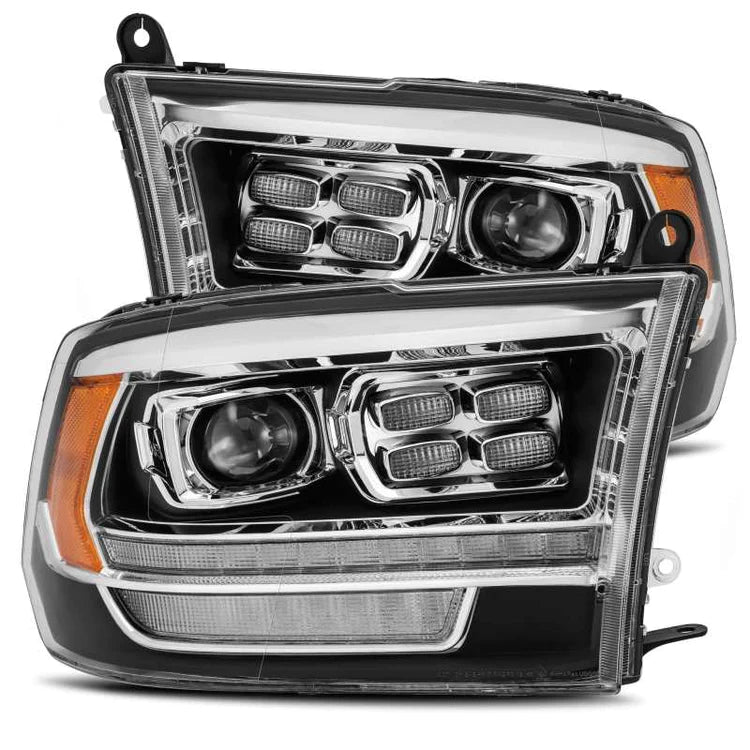 AlphaRex 09-18 Dodge Ram 2500 LUXX LED Proj Headlights Plank Style Black w/Activ Light/DRL - eliteracefab.com