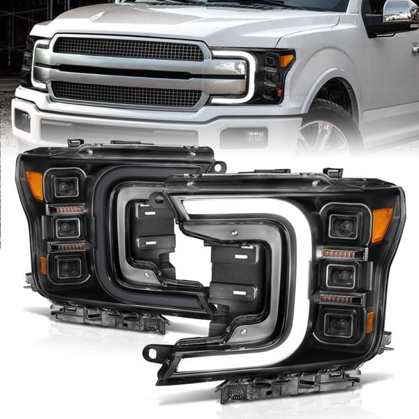 Anzo 18-20 Ford F-150 Full Led Projector Smoke Bar Style Headlights Black Amber - eliteracefab.com