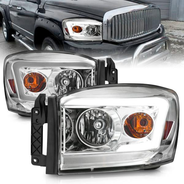 Anzo 06-09 Dodge RAM 1500/2500/3500 Headlights Chrome Housing/Clear Lens (w/ Light Bars) - eliteracefab.com