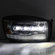 Load image into Gallery viewer, AlphaRex 06-08 Dodge Ram 1500HD NOVA LED ProjHeadlights Plank Style Blk w/Seq Signal/DRL/Amber LED - eliteracefab.com