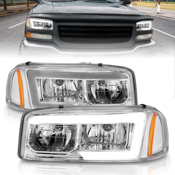 Anzo 99-17 GMC Sierra/Denali Headlights Chrome Amber (w/C Light Bars) - eliteracefab.com