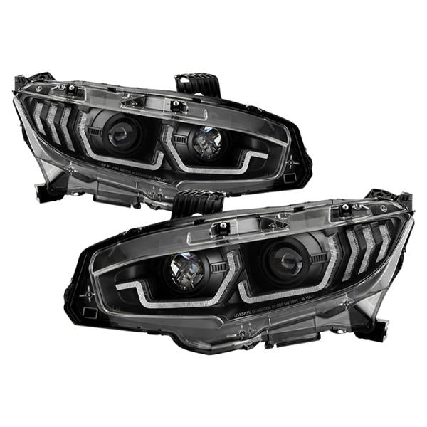 Spyder Honda Civic 16- 2DR/4DR/Hatchback Projector Headlights - Black PRO-YD-HC16SI-SEQGR-BK - eliteracefab.com