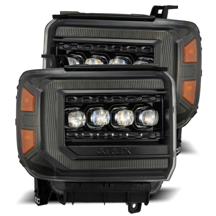 AlphaRex 14-18 GMC Sierra NOVA LED Proj Headlights Plnk Style Alpha Blk w/Activ Light/Seq Signal/DRL - eliteracefab.com