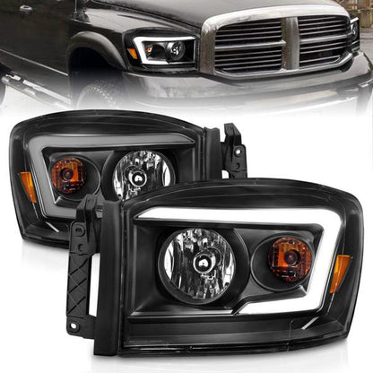 Anzo 06-09 Dodge RAM 1500/2500/3500 Headlights Black Housing/Clear Lens (w/ Light Bars) - eliteracefab.com