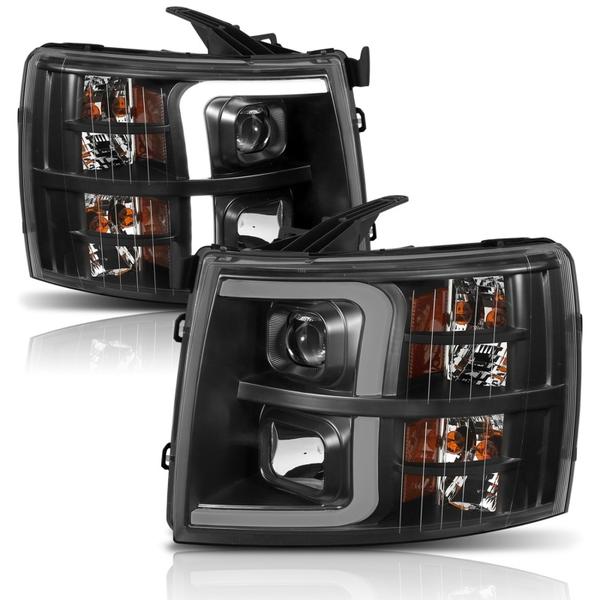 ANZO 2004-2008 Ford F-150 Projector Headlights w/ Light Bar Black Housing - eliteracefab.com