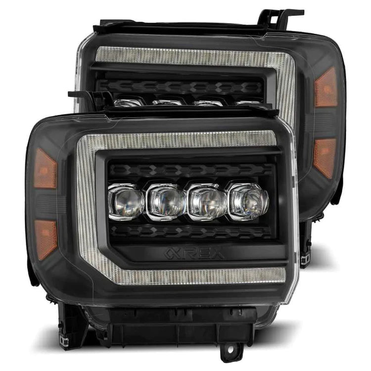 AlphaRex 14-18 GMC Sierra NOVA LED Proj Headlights Plank Style Black w/Activ Light/Seq Signal/DRL - eliteracefab.com