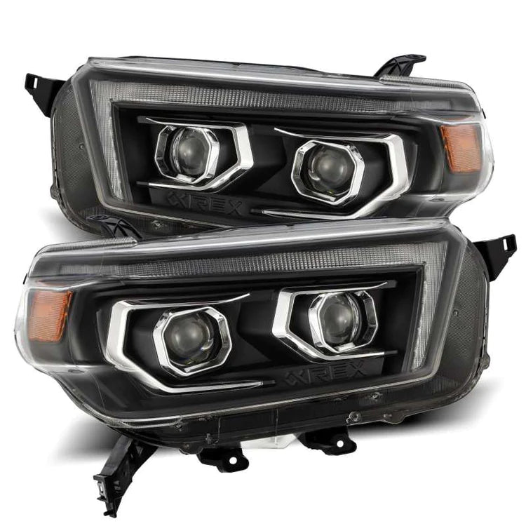 AlphaRex 10-13 Toyota 4Runner LUXX LED Proj Headlights Plank Style Black w/Seq Signal/DRL - eliteracefab.com