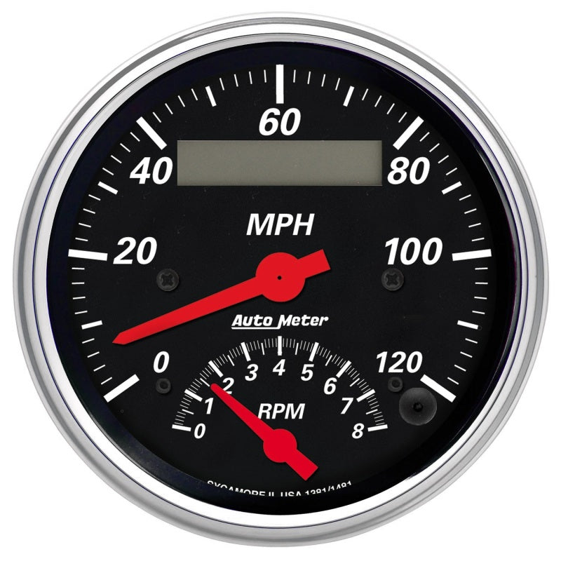 AutoMeter Gauge Tach/Speedo 3-3/8in. 120MPH & 8K RPM Elec. Program. Designer Blk 1481