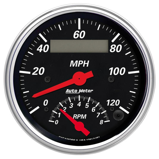 AutoMeter Gauge Tach/Speedo 3-3/8in. 120MPH & 8K RPM Elec. Program. Designer Blk 1481