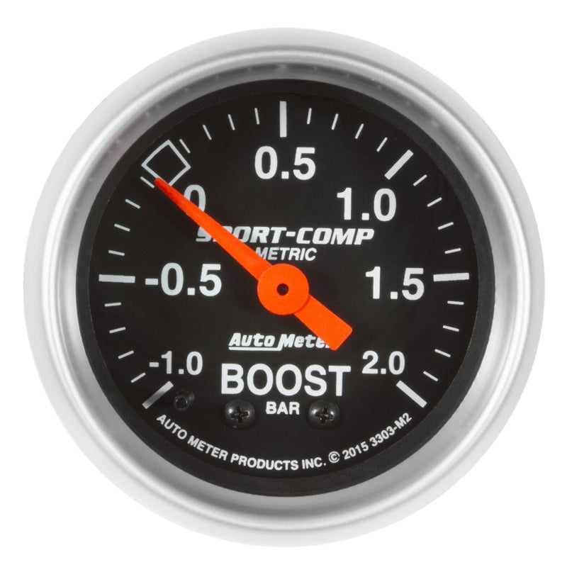 Autometer Sport-Comp Gauge Vac/Boost 2 1/16in -1 - +2 Bar Mechanical Sport-Comp 3303-M2