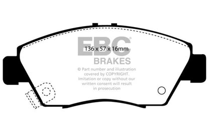 EBC 12 Acura ILX 1.5 Hybrid Ultimax2 Front Brake Pads - eliteracefab.com