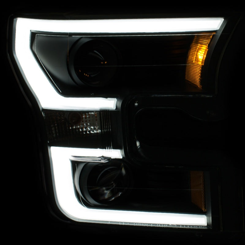 ANZO USA Ford F-150 Projector Headlights W/ Plank Style Switchback Black W/ Amber; 2015-2017 - eliteracefab.com