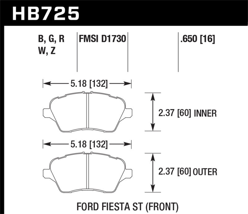 Hawk 2014 Ford Fiesta ST DTC-60 Front Brake Pads - eliteracefab.com