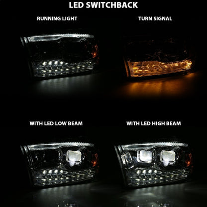 ANZO 2009-2018 Dodge Ram 1500 Led Projector Plank Style Switchback H.L Halo Chrome Amber (OE Style) - eliteracefab.com