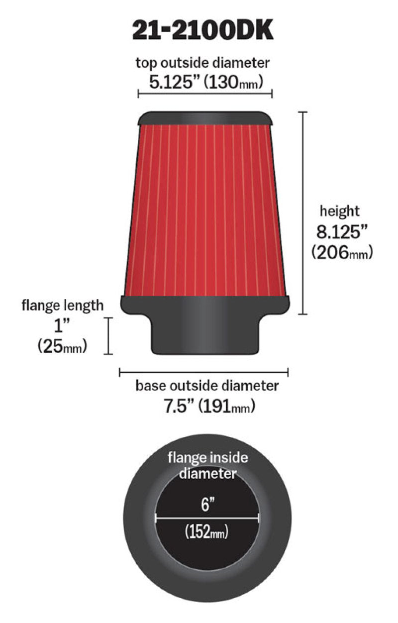 AEM 6 inch DRY Flow Short Neck 9 inch Element Filter Replacement - eliteracefab.com