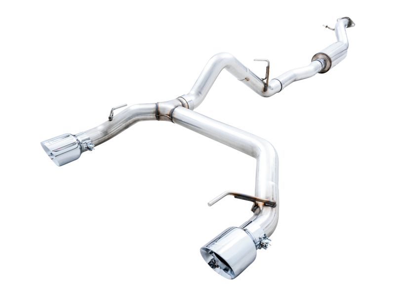 AWE Tuning 2021+ Ford Bronco 0FG Dual Rear Exit Exhaust w/Chrome Silver Tips & Bash Guard - eliteracefab.com