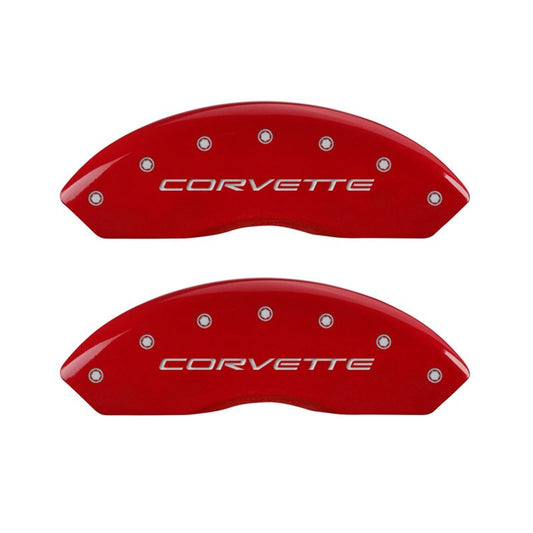 MGP 4 Caliper Covers Engraved Front & Rear C5/Corvette Red finish silver ch - eliteracefab.com