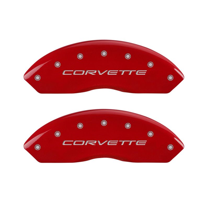 MGP 4 Caliper Covers Engraved Front C5/Corvette Engraved Rear C5/Z06 Red finish silver ch MGP