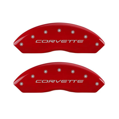 MGP 4 Caliper Covers Engraved Front & Rear C5/Corvette Red finish silver ch - eliteracefab.com