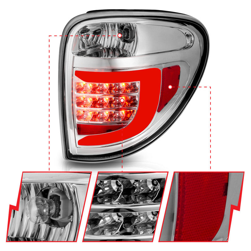 ANZO 2004-2007 Dodge Grand Caravan LED Tail Lights w/ Light Bar Chrome Housing Clear Lens ANZO