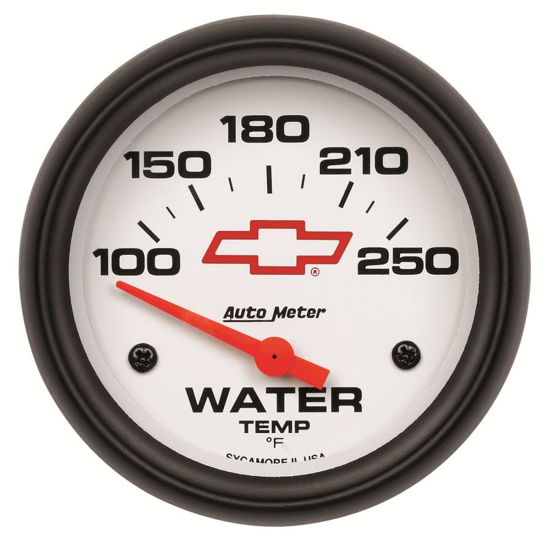 AutoMeter Gauge Water Temp 2-5/8in. 100-250 Deg. F Electric Chevy Red Bowtie White 5837-00406