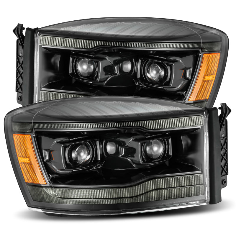 AlphaRex 06-08 Dodge Ram 1500HD LUXX LED Projector Headlights Plank Style Alpha Blk w/Seq Signal/DRL - eliteracefab.com