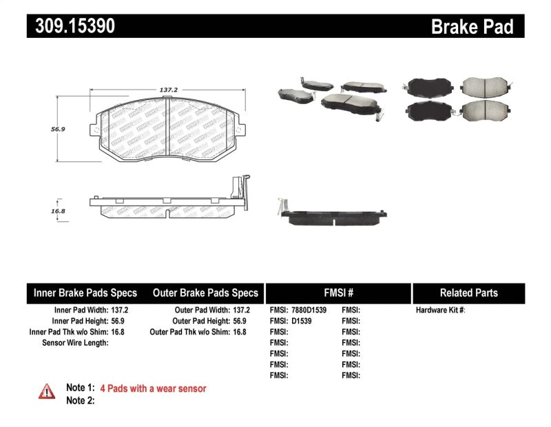 STOPTECH PERFORMANCE 13 SCION FR-S / 13 SUBARU BRZ FRONT BRAKE PADS, 309.15390 - eliteracefab.com