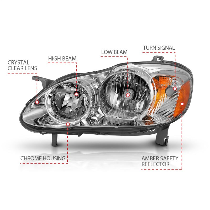 ANZO 2005-2008 Toyota Corolla Crystal Headlight Chrome Amber - eliteracefab.com