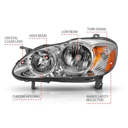 ANZO 2005-2008 Toyota Corolla Crystal Headlight Chrome Amber - eliteracefab.com