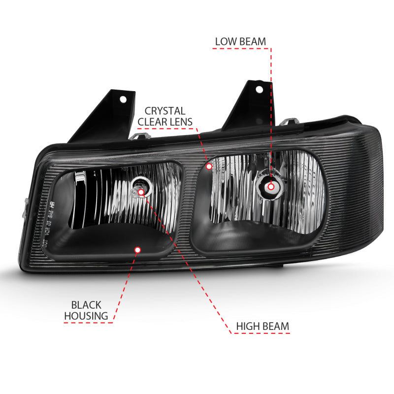 ANZO 2003-2017 Chevy Express Crystal Headlight Black - eliteracefab.com