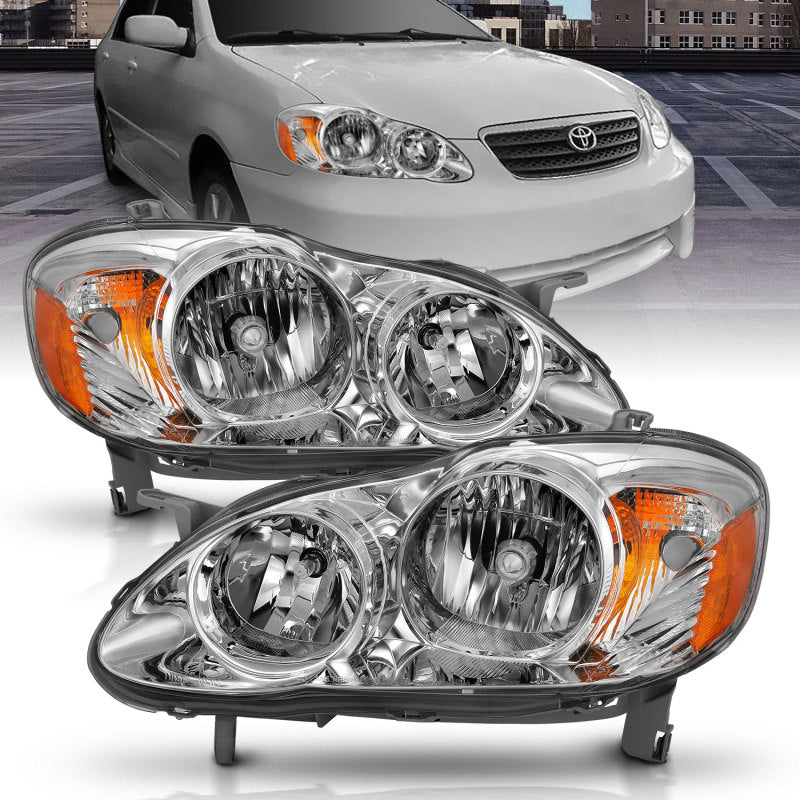 ANZO 2005-2008 Toyota Corolla Crystal Headlight Chrome Amber - eliteracefab.com