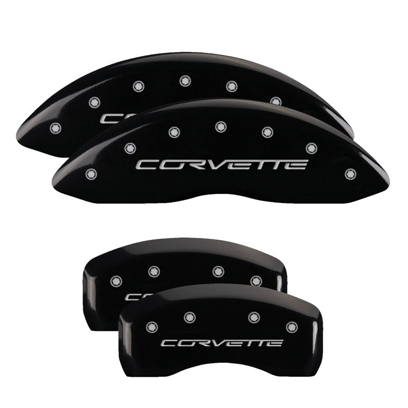 MGP 4 Caliper Covers Engraved Front & Rear C6/Corvette Black finish silver ch - eliteracefab.com