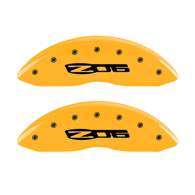 MGP 4 Caliper Covers Engraved Front C6/Corvette Engraved Rear C6/Z06 Yellow finish black ch MGP