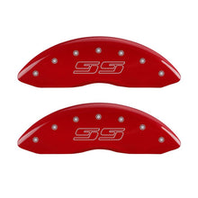 Load image into Gallery viewer, MGP 4 Caliper Covers Engraved Front &amp; Rear Avalanche style/SS Red finish silver ch MGP