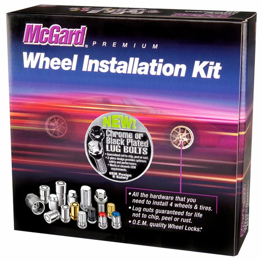 McGard 5 Lug Hex Install Kit w/Locks (Cone Seat Bolt) M14X1.5 / 17mm Hex / 28.0mm Shank L. - Black.