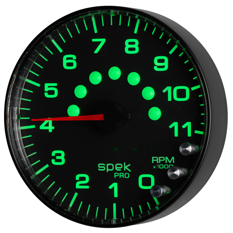 Autometer Spek-Pro Gauge Tachometer 5in 11K Rpm W/Shift Light & Peak Mem Black/Black P239328