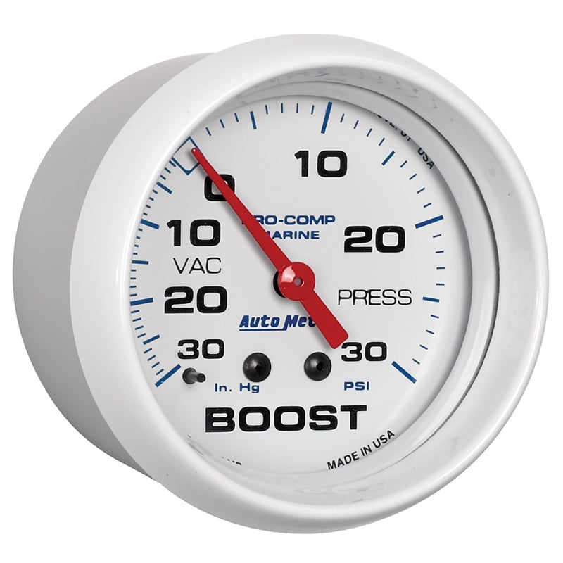 Autometer Marine White Gauge 2-5/8in Mechanical Vacuum/Boost Gauge 30INHG-30PSI 200775