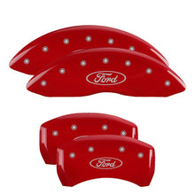 Load image into Gallery viewer, MGP 4 Caliper Covers Engraved Front &amp; Rear Oval logo/Ford Red finish silver ch - eliteracefab.com