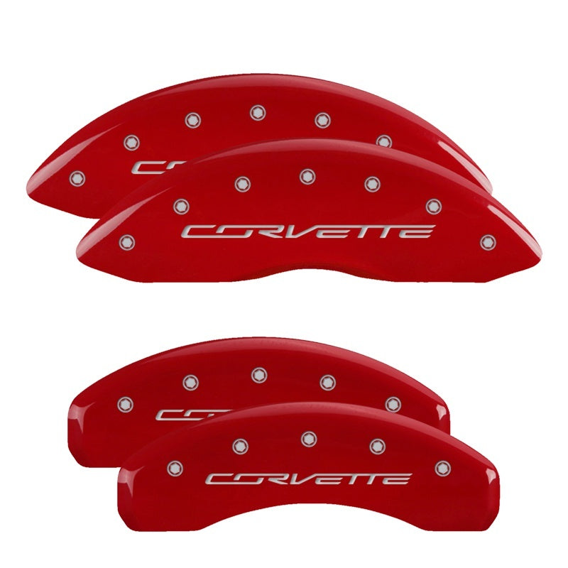 MGP 4 Caliper Covers Engraved Front & Rear C7/Corvette Red finish silver ch - eliteracefab.com