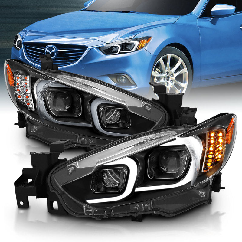 ANZO USA Mazda 6 Projector Headlights W/ Plank Style Design Black; 2014-2015 - eliteracefab.com