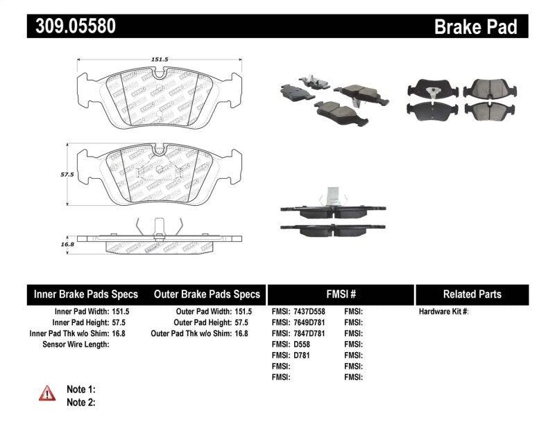 STOPTECH 96-02 BMW Z3 / 03-08 Z4 / 97-00 323 / 10/90-99 325/328 (E30/E36) FRONT BRAKE PADS, 309.05580 - eliteracefab.com