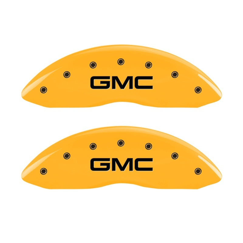 MGP Front set 2 Caliper Covers Engraved Front GMC Yellow finish black ch MGP